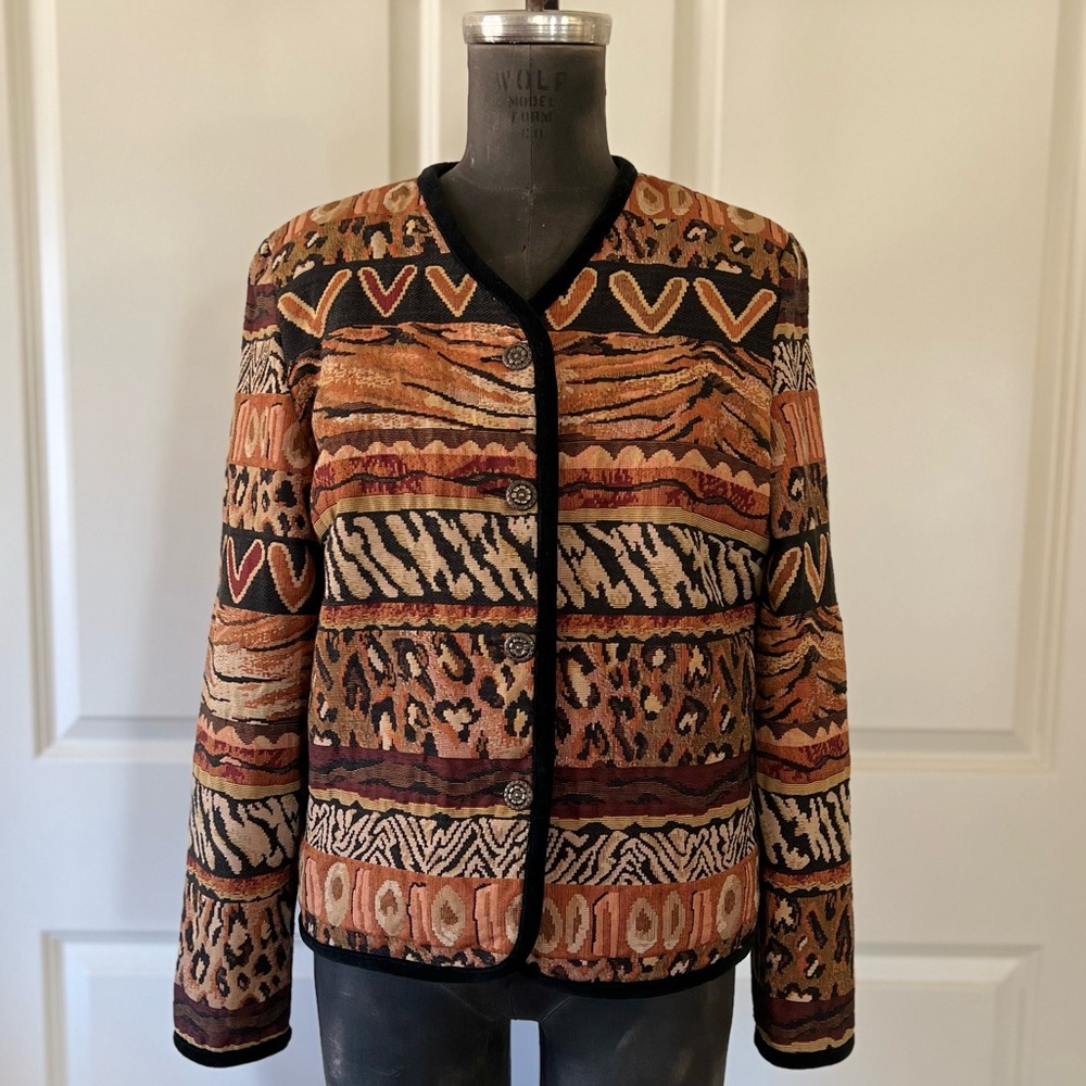Stonebridge Tapestry Jacket Animal Pattern Button Front Size S